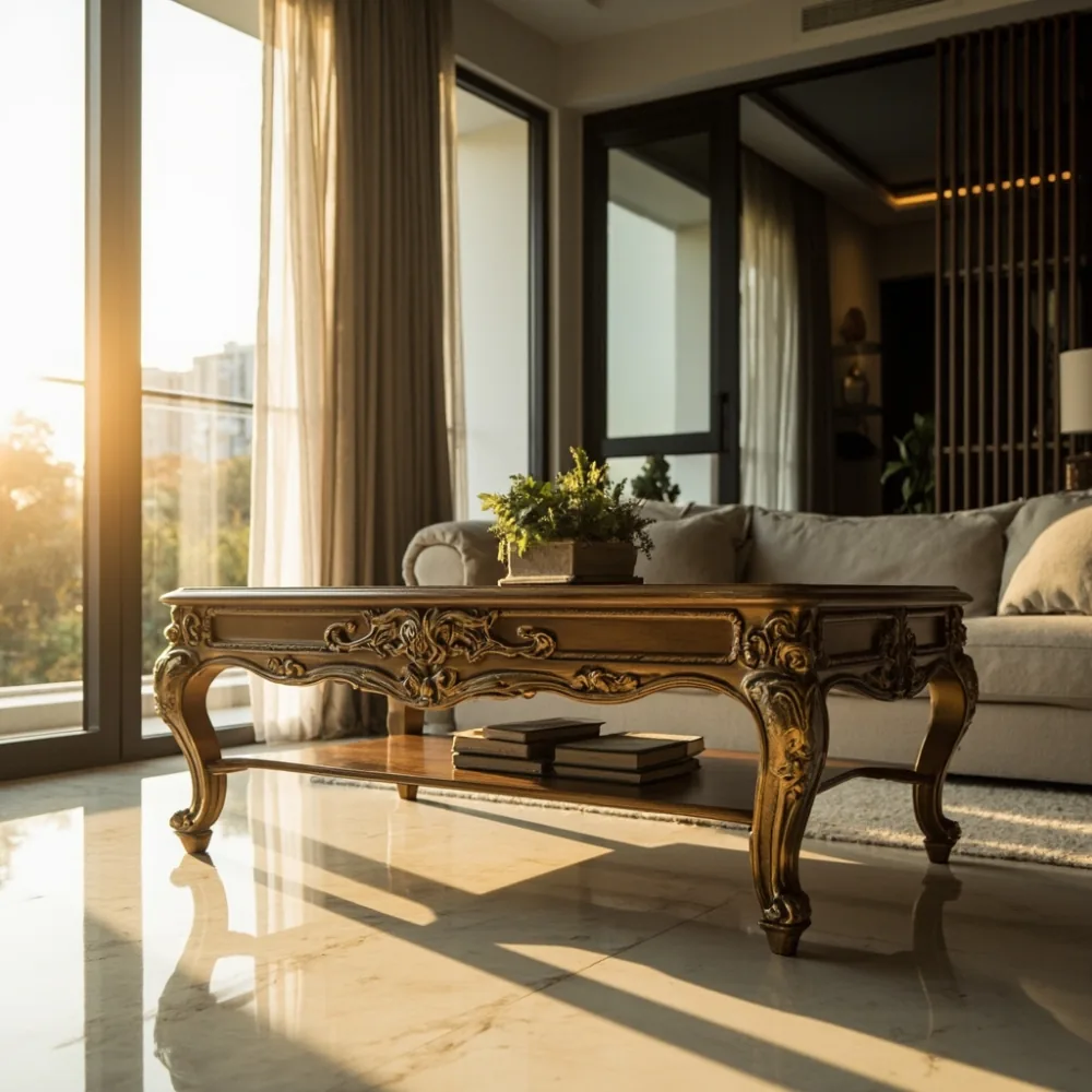 Coffee table my gaya Perancis mewah di ruang tamu kondominium KL