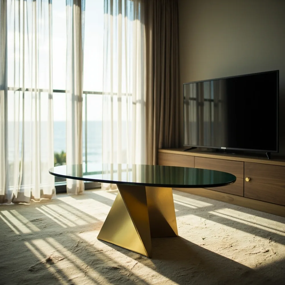 Coffee table my postmoden kaca tempered di kondominium tepi laut Pulau Pinang