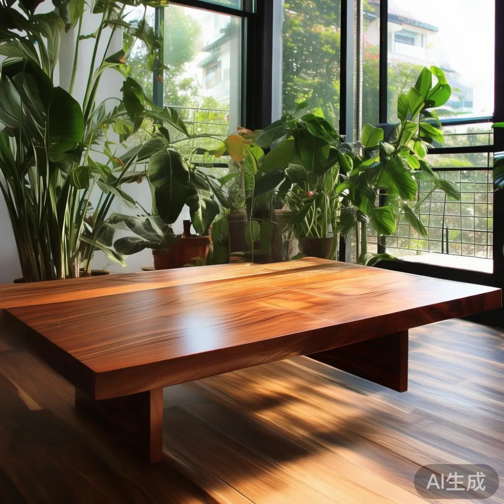 Meja kopi kayu cherry gaya Amerika di rumah teres Pulau Pinang
