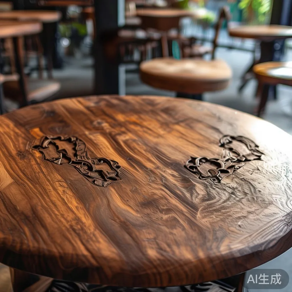 Meja kopi kayu pepejal mewah di kedai makan moden di KL