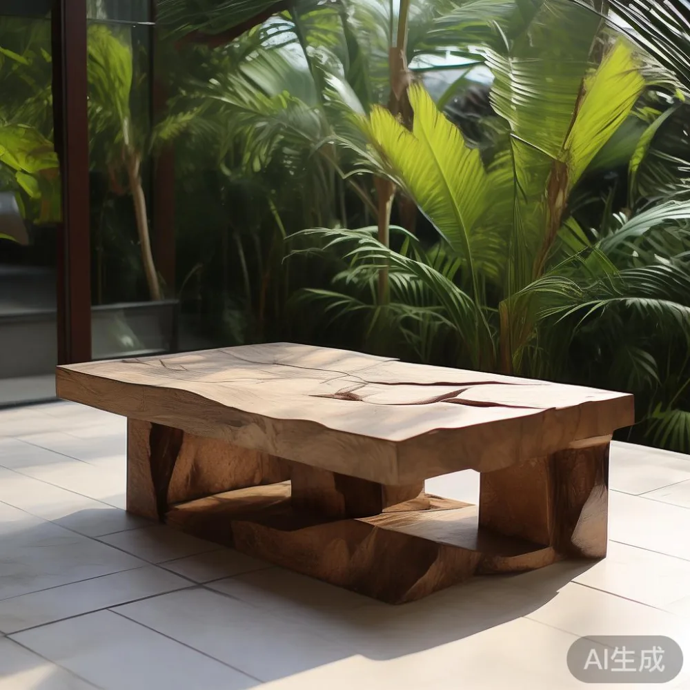 meja kopi postmoden dengan reka bentuk geometri abstrak dan bahan campuran