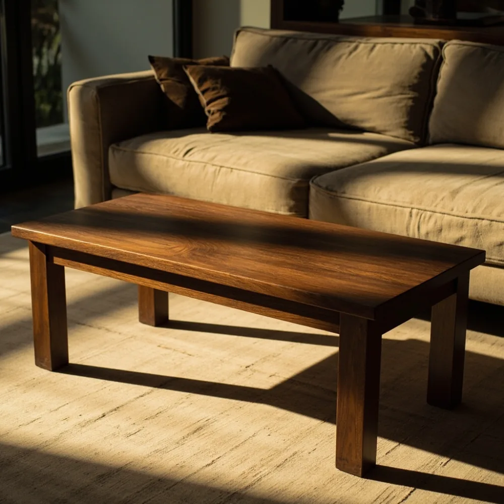 Coffee table mewah gaya Amerika kayu walnut pepejal 130x70x45 cm untuk teres Pulau Pinang