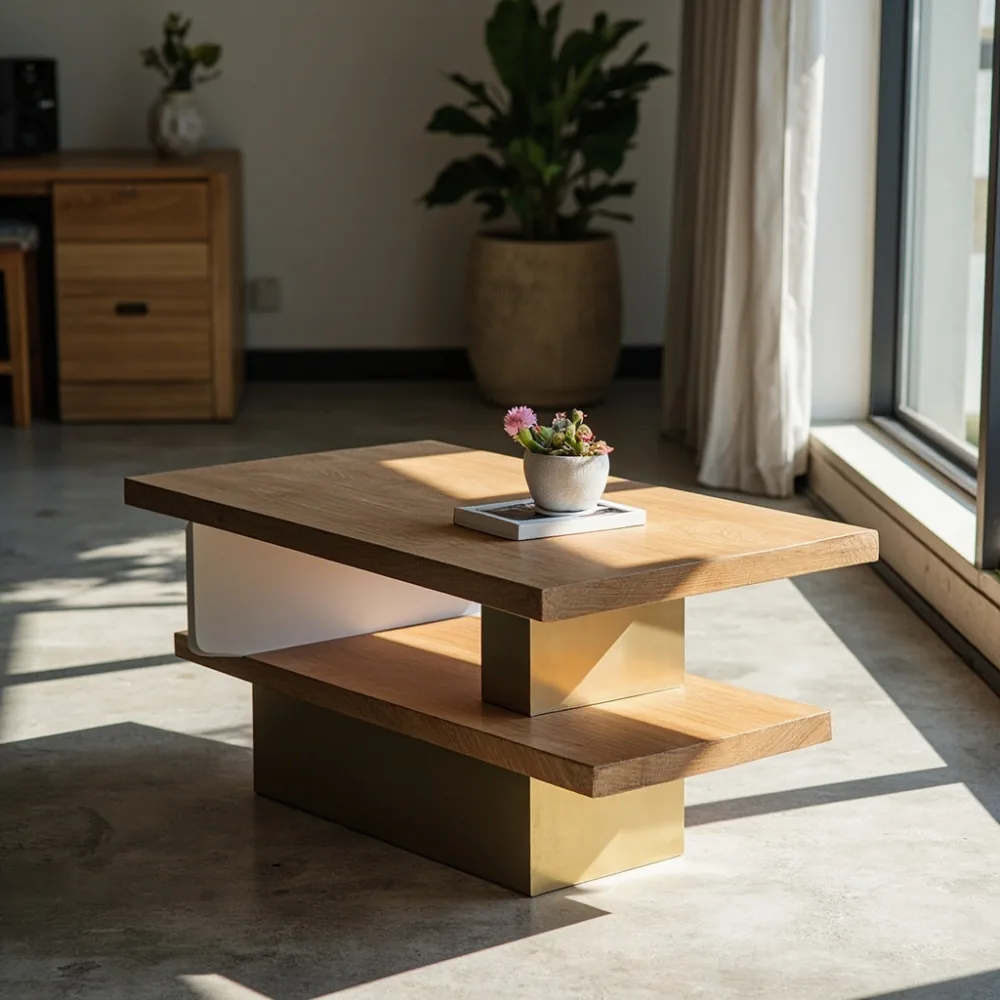 Coffee table mewah postmoden kayu pepejal 100x50x42 cm untuk kondominium Johor Bahru