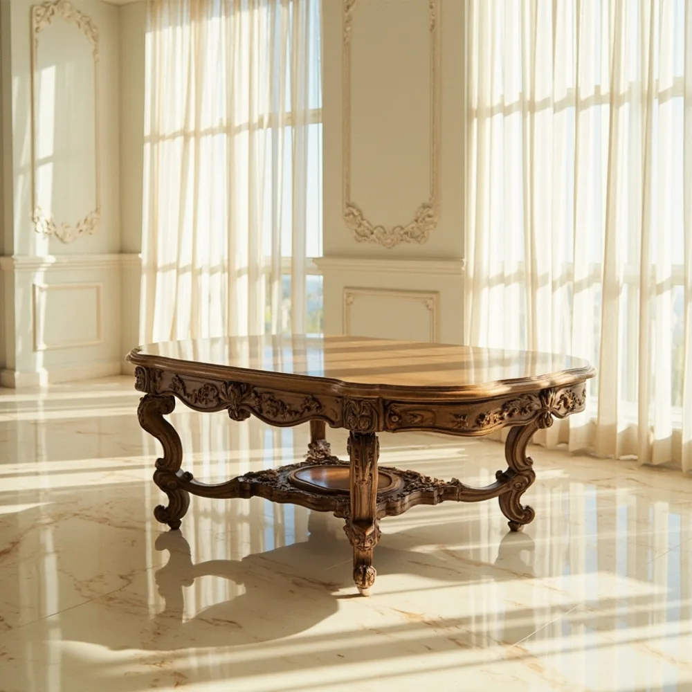 Coffee table mewah gaya Perancis di ruang tamu kondominium