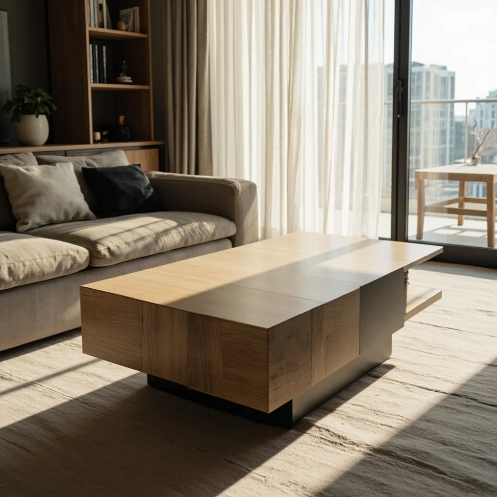 Coffee table my postmoden ash geometri dalam ruang tamu kondominium Johor Bahru