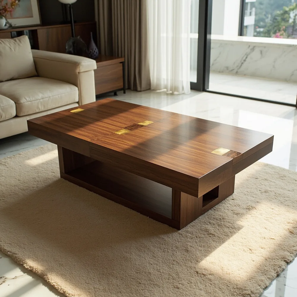 Coffee table walnut pepejal gaya Amerika kontemporari dalam ruang tamu kondominium Kuala Lumpur