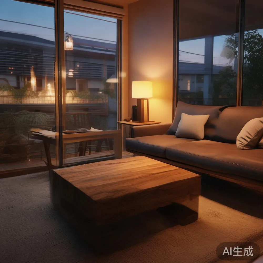 Panduan Lengkap Memilih Saiz Coffee Table Untuk Ruang Tamu HDB — room setting at dusk with warm lamp light, film 