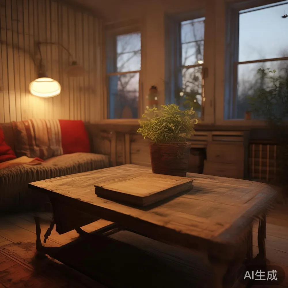 Cara Baca Waranti Perabot Tanpa Tertipu — room setting at dusk with warm lamp light, film 