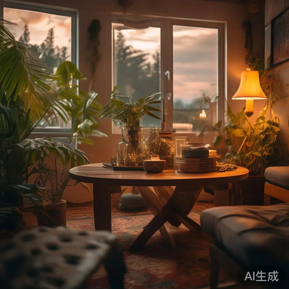 Bagaimana Kelembapan Tropika Lembap Mengubah Perabot Anda — Dan Apa Ya — room setting at dusk with warm lamp light, film
