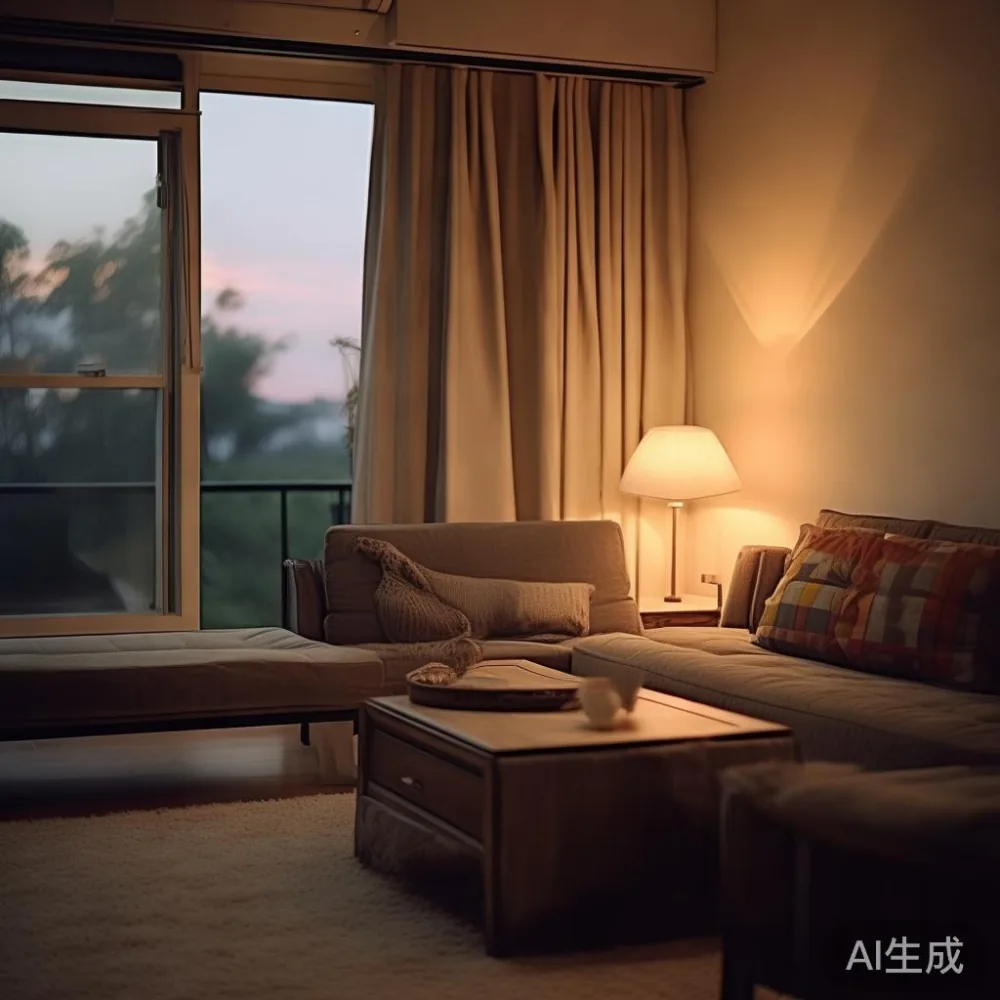 Kondominium Kecil, Gaya Besar: 7 Cara Menghiasi Ruang Sempit Tanpa Ses — room setting at dusk with warm lamp light, film 