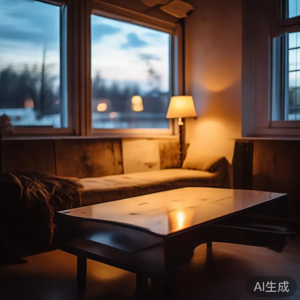 Menjaga Kemasan Lacquer Coffee Table My di Iklim Lembap Malaysia: Pand — room setting at dusk with warm lamp light, film 