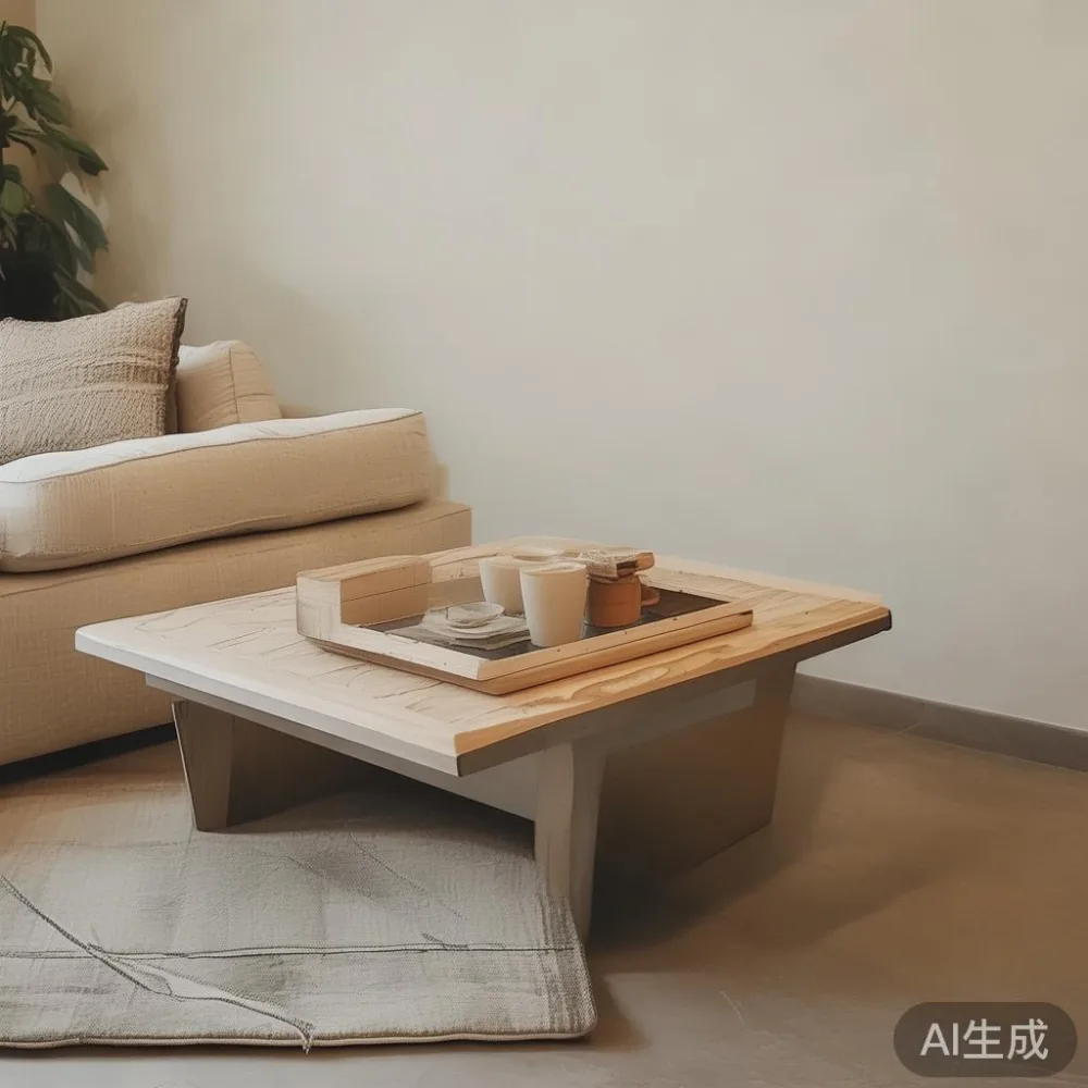 Cara Menjaga Permukaan Lakuer Meja Kopi di Iklim Tropika Kondominium M — staged against a plain wall with a linen sofa ne