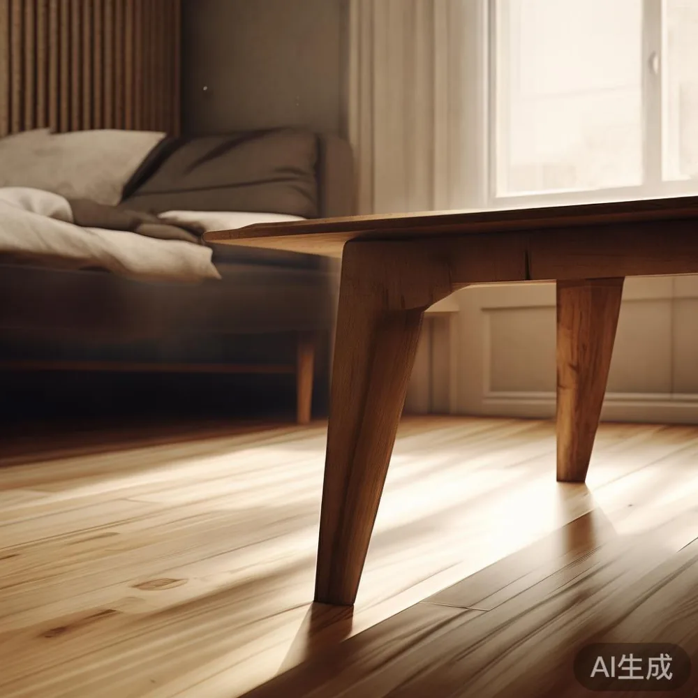 Cara Memadankan Coffee Table My kepada Interior Minimal Hangat di Mala — detail of the base and leg construction on a bed
