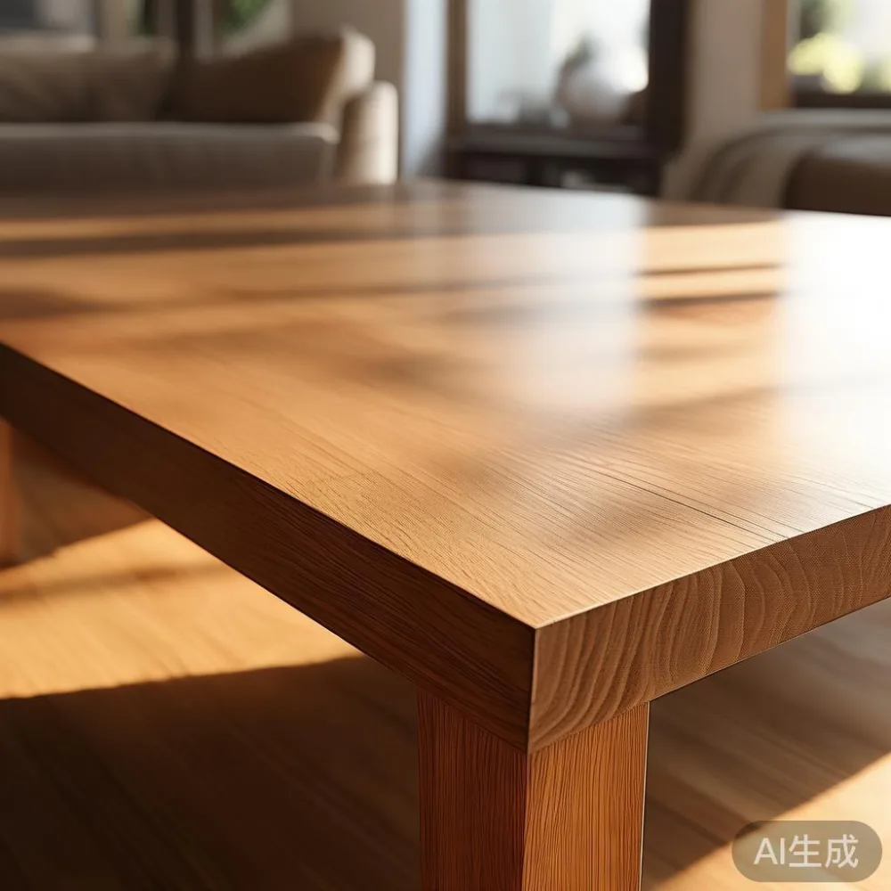 Coffee Table My dan panduan furniture untuk interior minimalis hangat  — close-up of the grain and joinery detail, shallo