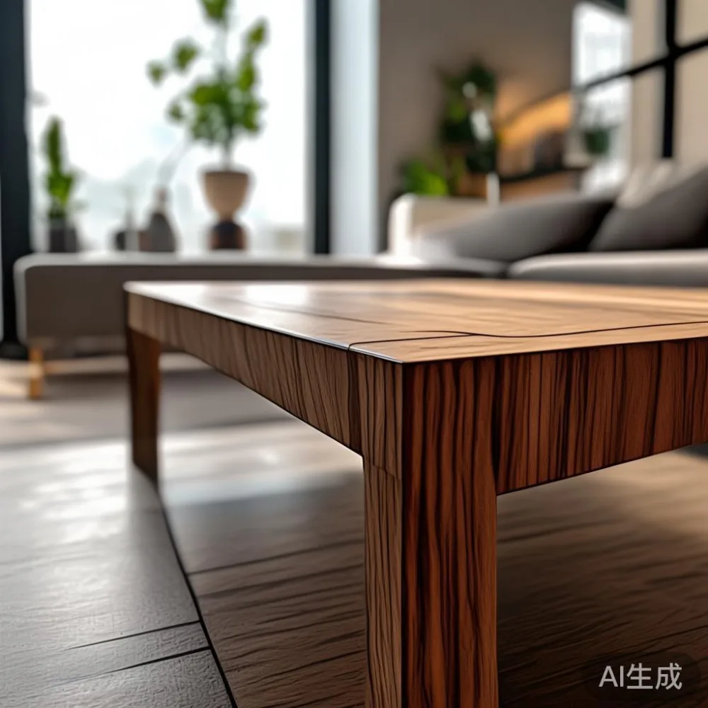Menata Kondominium Kecil Anda: Rahsia Ruang Tamu Lega dengan Coffee Ta — close-up of the grain and joinery detail, shallo