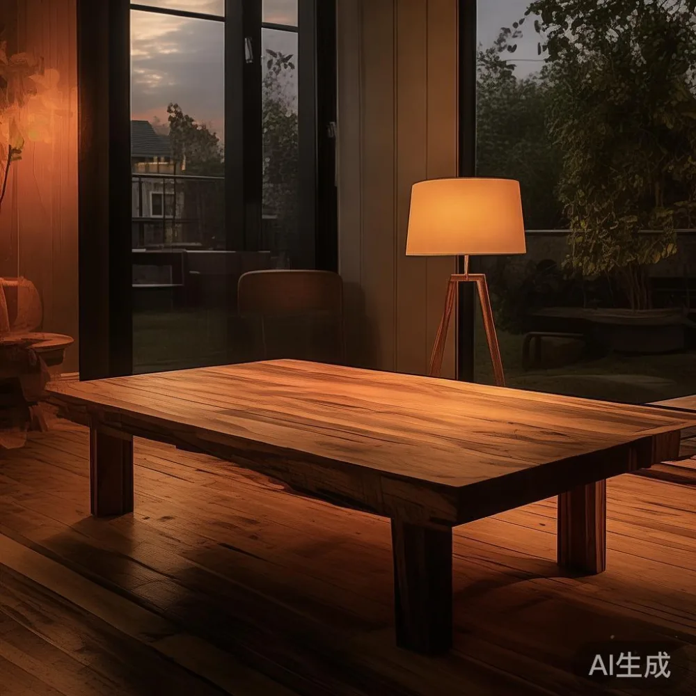 Veneer lwn Kayu Pepejal: Perbandingan Kos 5 Tahun untuk Meja Kopi Ruma — room setting at dusk with warm lamp light, film 